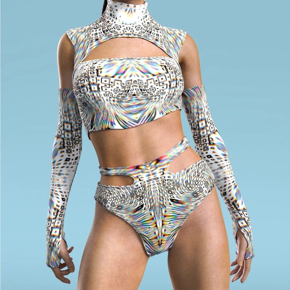 Multicolor Geometric Couple’s Rave Outfit - Picture 3 of 7